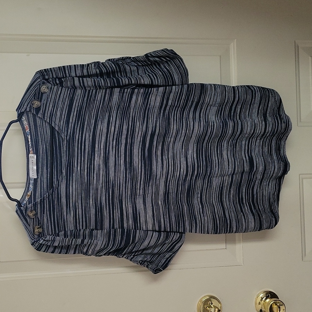 Retrology women's striped blouse size M with cinched quarter sleeves
